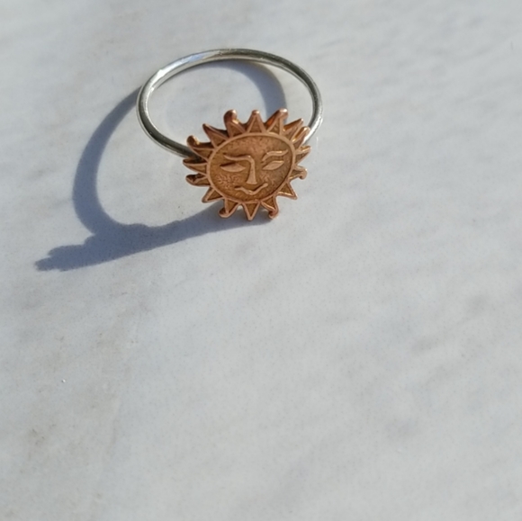 Antique Handmade Copper Sun Ring Sterling Silver - Picture 3 of 3